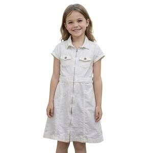 Abercrombie & Fitch Kids Girls Winter White Denim Dress Zip Front Pockets 11/12